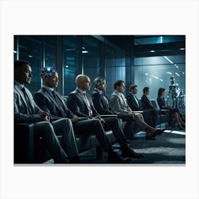 A Diverse Group Of Professionals With Varied Expressions Of Anticipation And Frustration Idled In A Canvas Print