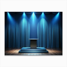 Blue Stage With Curtains And Spotlight For Product Presentation Canvas Print