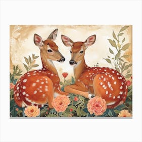 Floral Animal Illustration Deer 11 Canvas Print