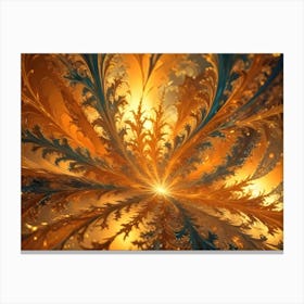 Intricate Fractal Art Resembling A Golden Flower With Feathery Petals And A Glowing Center Canvas Print