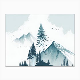 Mountain And Forest In Minimalist Watercolor Horizontal Composition 36 Canvas Print