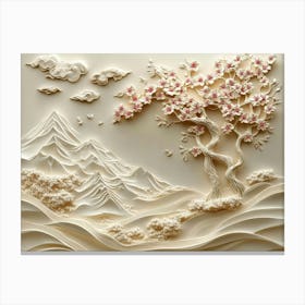 Beautiful Sakura Tree and Mountain 3d 5 Canvas Print