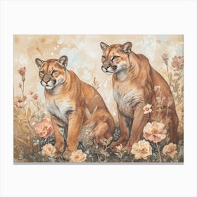 Floral Animal Illustration Mountain Lion 6 Canvas Print