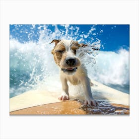 Dog On Surfboard Canvas Print