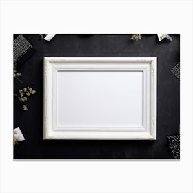 White Frame With Flowers Canvas Print