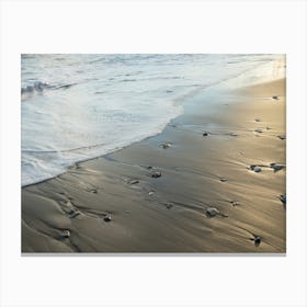 Sea water flows over shiny sand Canvas Print