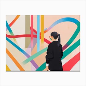 Woman In Front Of A Colorful Painting Canvas Print