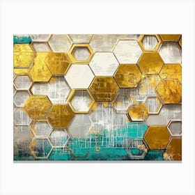 A Rich Oil On Golden Hexagons, White Lattice, And Splashes Canvas Print