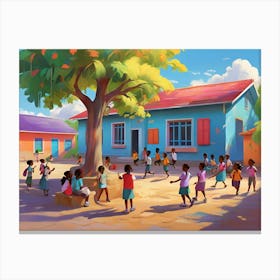 Children In A Village paintings art print 1 Canvas Print