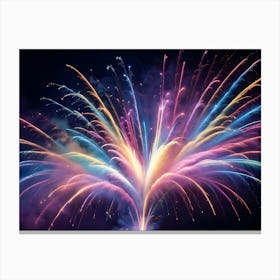 Watercolor Illustration Of Colorful Fireworks Exploding In The Night Sky 2 Canvas Print