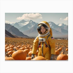 Smiling Astronaut Child In A Pumpkin Patch 2 Canvas Print