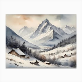 Vintage Muted Winter Mountain Landscape (19) 1 Canvas Print