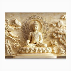 3d Hindu Ancient Religious Buddha Art Background Golden 5 Canvas Print