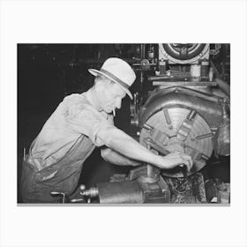 Machinist Working At Lathe, Seminole, Oklahoma, Oil Refinery By Russell Lee Canvas Print