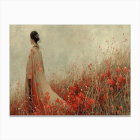 Geisha Grace: Elegance in Burgundy and Grey. Poppy Field Canvas Print