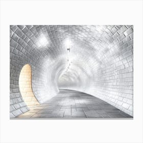 Round 3d Tunnel Of White Brick With Lighting Canvas Print