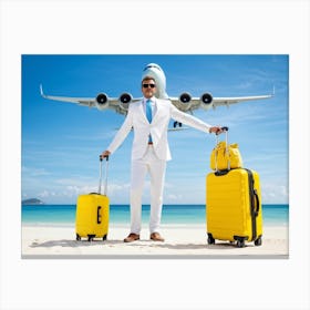 Large White Vacation Transportation Beach Isolated Bag Signs Yellow Happy Protection Air (17) Canvas Print