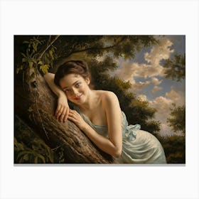 Woman Leaning Against A Tree Canvas Print