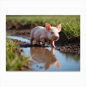 Pig In Puddle Canvas Print