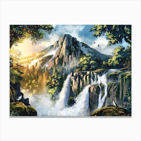 Mountain Waterfall Landscape Painting #5 Canvas Print