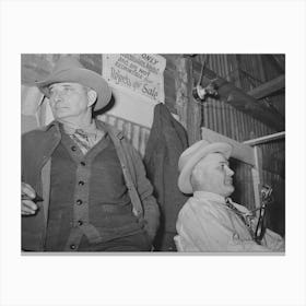 Auctioneer (Right) And An Official (Left) At Livestock Auction, San Angelo, Texas By Russell Lee Canvas Print