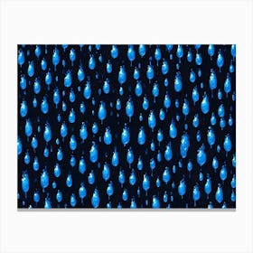 Seamless Pattern Of Blue Droplets On Black Background Canvas Print