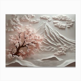 3d Sakura Tree and Mountain Landscape Canvas Print