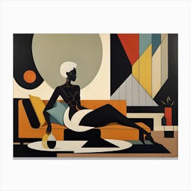 Woman Sitting On A Couch Canvas Print