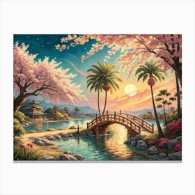 Cherry Blossom Bridge Canvas Print