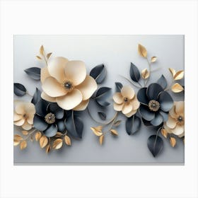 3d Featuring A Minimalistic Floral Design With Modern Flowers Against A Gray Background Canvas Print