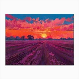 Sunset Over Lavender Field Canvas Print