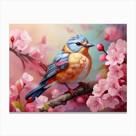 Bird In Cherry Blossoms 4 Canvas Print