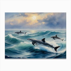 Dolphins In The Ocean 4 Canvas Print