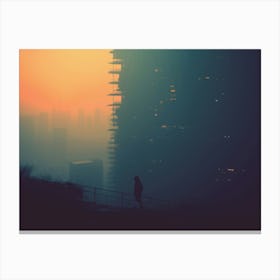 Cityscape At Misty Sunset Canvas Print