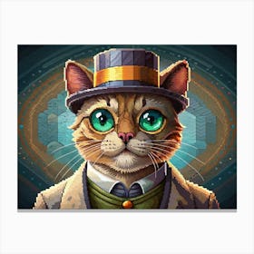 Pixelated Illustration Of A Cat In A Suit And Top Hat Canvas Print