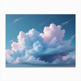 Stunning, Ethereal Cloudscape With Towering, Fluffy Cumulus Clouds In Shades Of White, Pink, And Blue Against A Clear Blue Sky Canvas Print