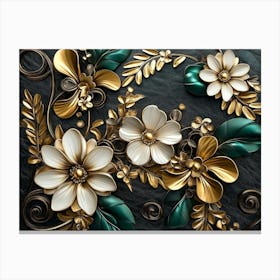 Gold And Green Flowers 4 Canvas Print