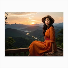 A Youthful Asian Woman Embodying Freedom Pleasure And Success Embarks On An Extreme Adventure P (6) Canvas Print