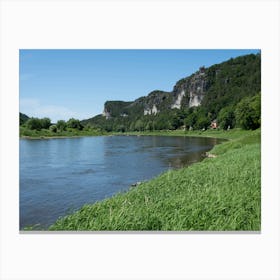 Green meadows along the Elbe river Canvas Print