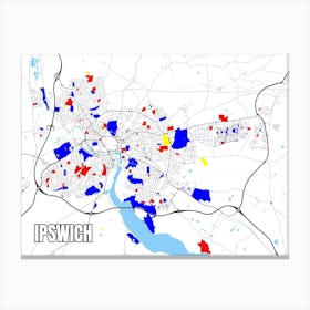 Map of Ipswich, UK Mondrian Style Canvas Print