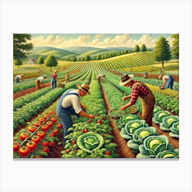 Two Farmers Working Diligently In A Lush Canvas Print