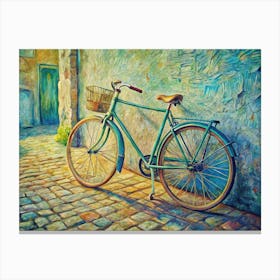 Van Gogh A Vintage Bicycle Leaning Against A Text Canvas Print