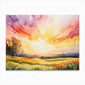 Abstract Watercolor Painting Capturing The Essence Of A Spring Sunrise In Nature Glowing With Brigh (5) Canvas Print