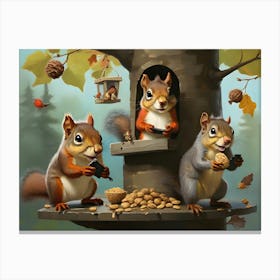 Squirrels In the tree seeds gone awry Canvas Print