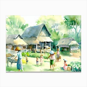 Village House AI Watercolor Painting 1 Canvas Print