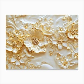 3d Gold Marble Floral Canvas Print