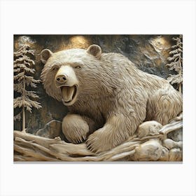 3d Bear Carving Canvas Print