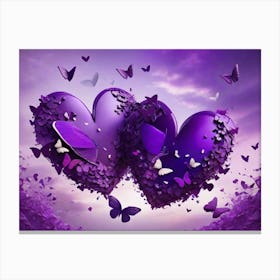 Purple Hearts With Butterflies Canvas Print