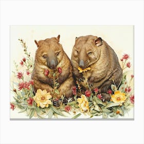 Floral Animal Illustration Wombat 1 Canvas Print