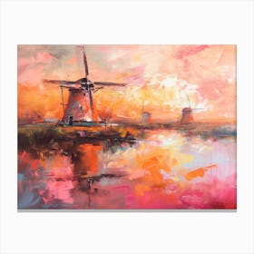 Red Abstract landscape with Windmills Canvas Print